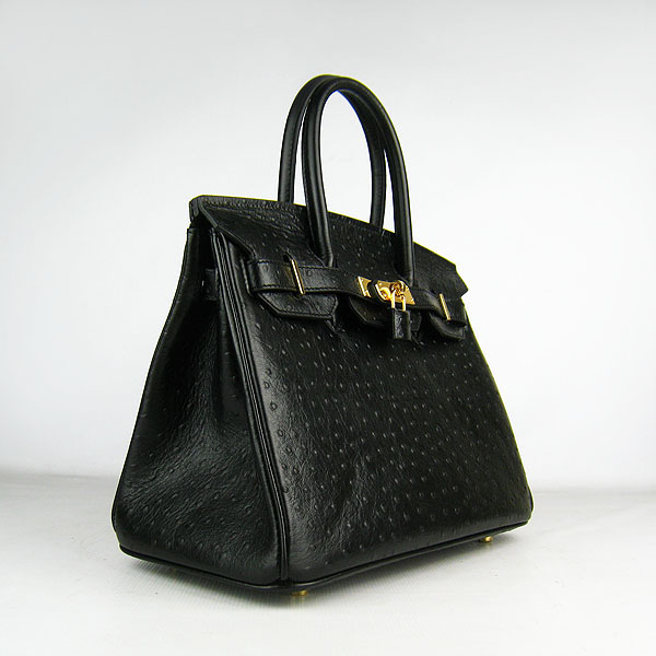 Replica Hermes Birkin 30CM Ostrich Veins Handbag Black 6088 On Sale - Click Image to Close